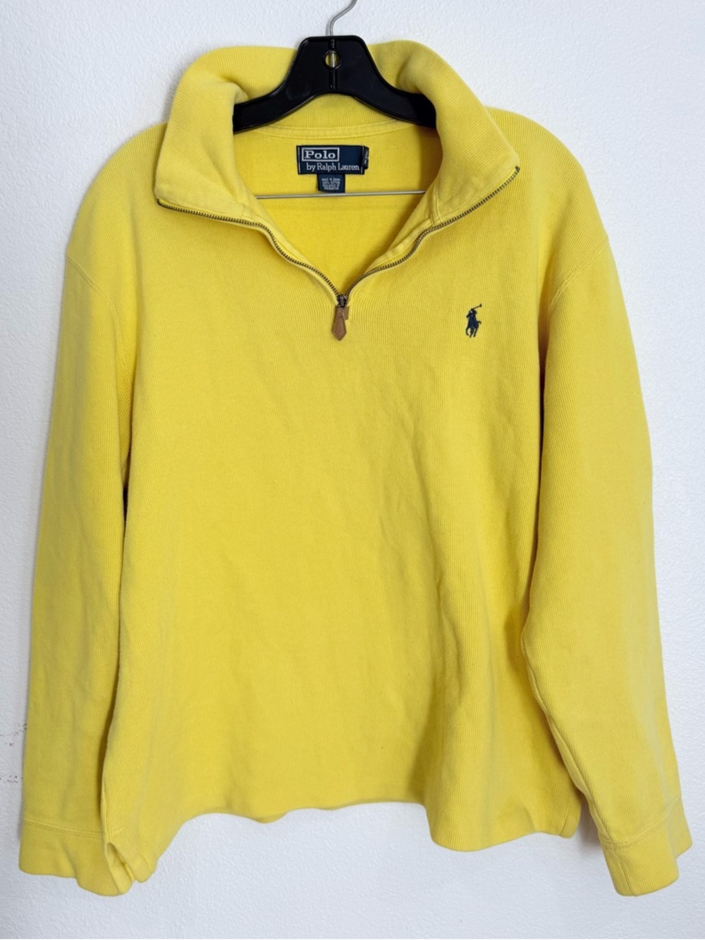 Men’s Polo Ralph Lauren Yellow Ribbed Pullover Quarter Zip Size Large